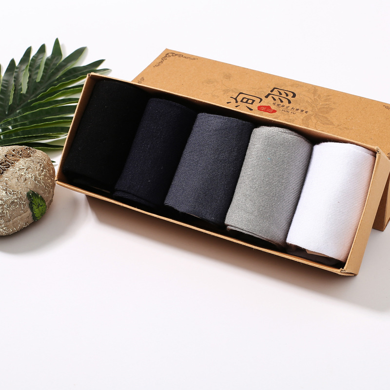 Men Business Cotton Solid Color Socks Crew Socks Male Bamboo Fiber Breathable Socks Gift Box